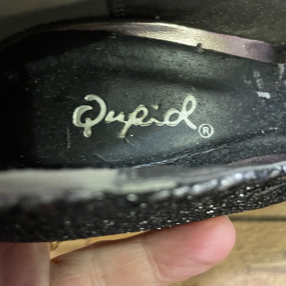 Pewter Gray Black Glitter Lace Almond Toe High Stiletto Heel Platform Pump Qupid - Picture 6 of 8